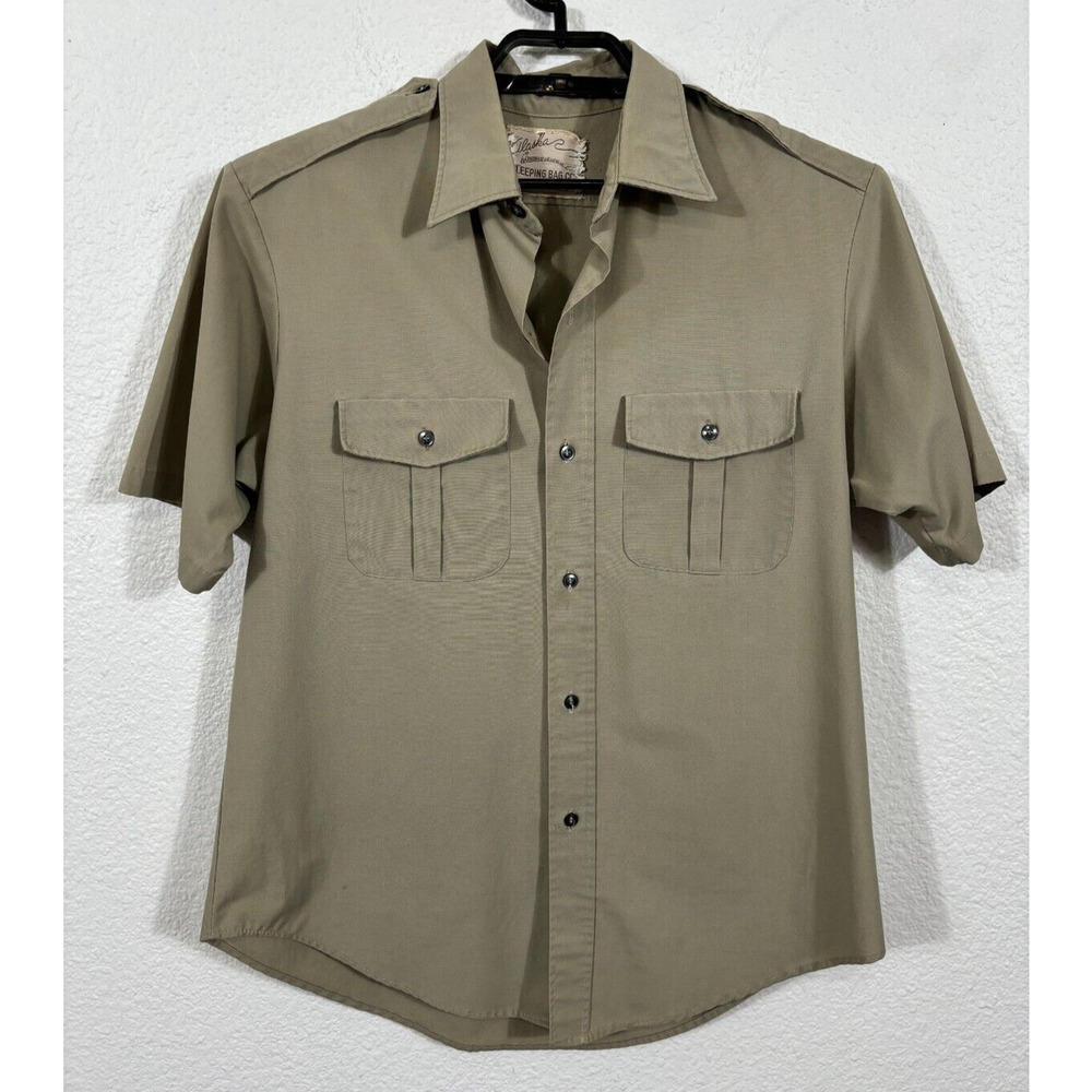 Vintage Alaska‎ Sleeping Bag Co Shirt Mens XL Portland Oregon Beige Button